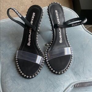 Alexander Wang 105mm Stud Detail Black and Silver Women's Sandals